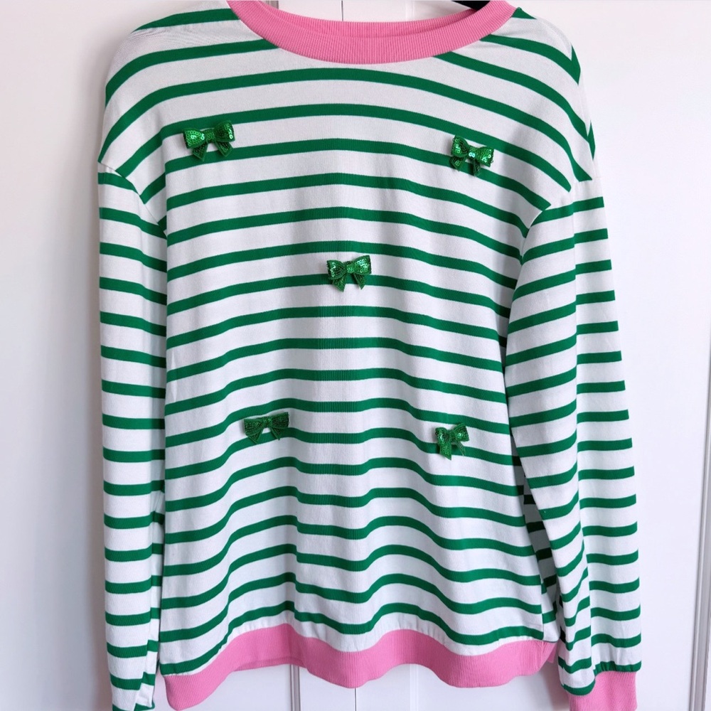 Hand embellished bright green Christmas holiday sweater